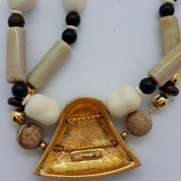 Vintage Artdeco Necklace Goldtone w Black Pendant - Picture 6 of 6